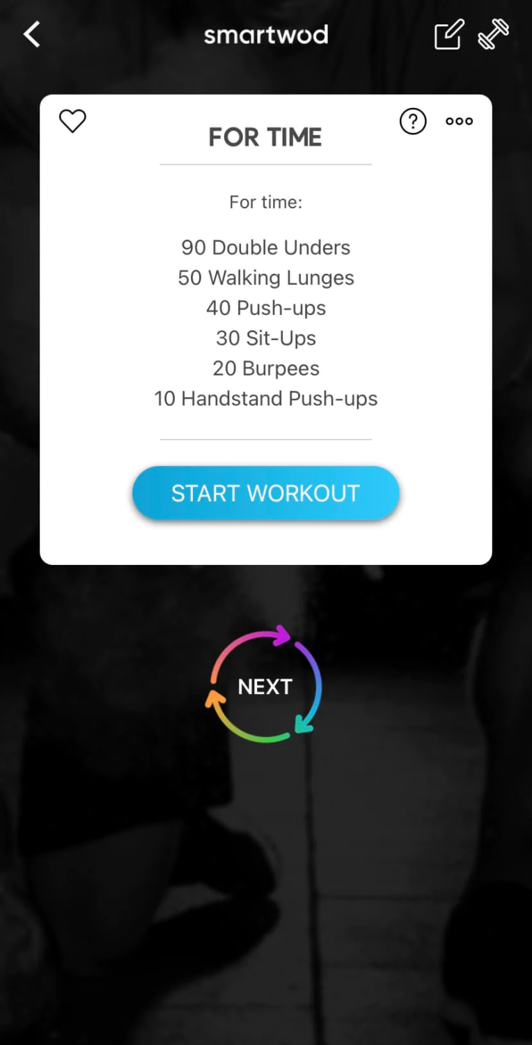 Écran de l'application SmartWOD affichant un WOD