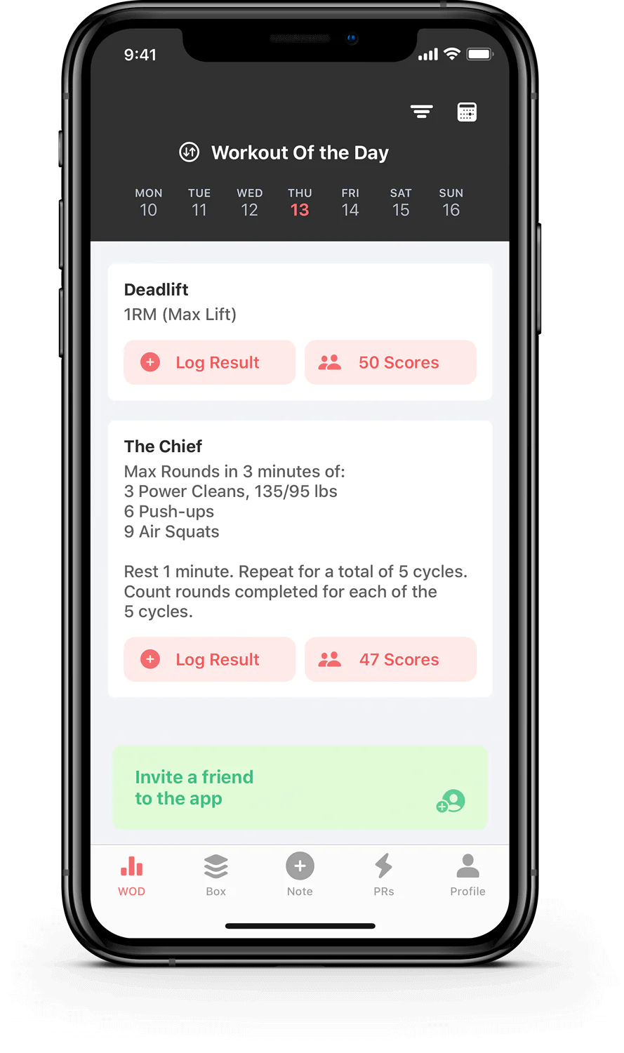 Application Strivee affichant le WOD du jour